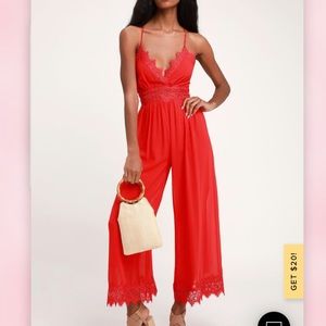 Red Lace Culotte Jumpsuit